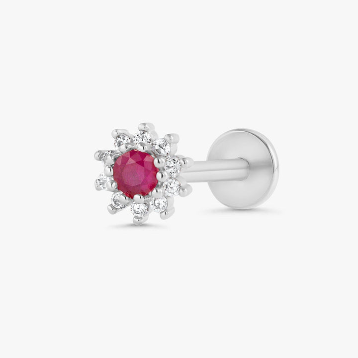 Ruby Red 3A CZ  Sunflower Flat Back Piercing Earring