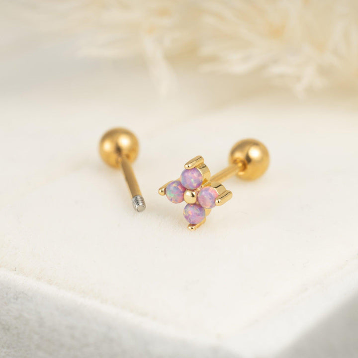 Four Leaf Clover Purple Opal Flat Back Piercing Earring