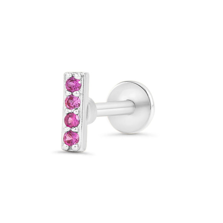 Ruby Red 3A CZ  Bar Flat Back Piercing Earring
