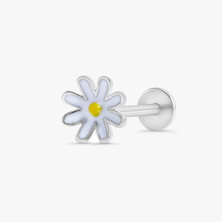 White Enamel Daisy Flower Flat Back Piercing Earring