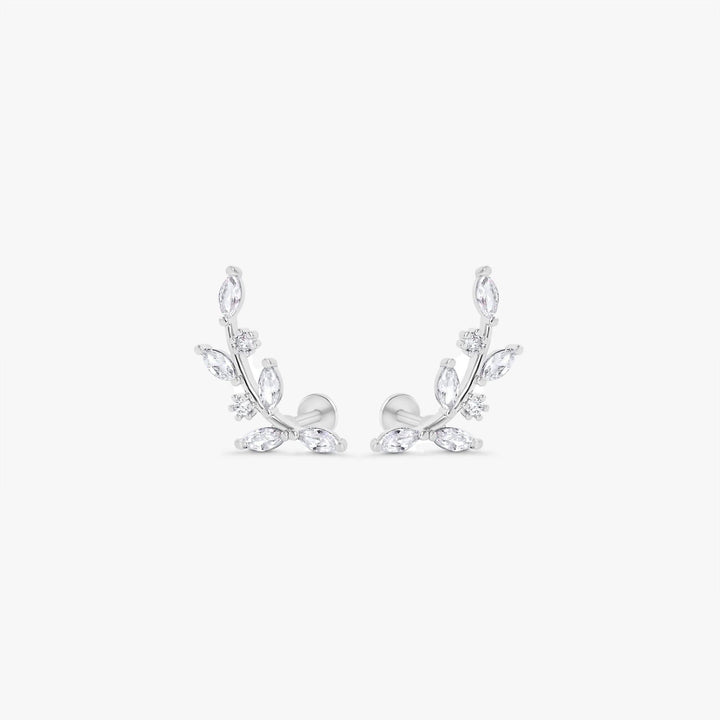 Dainty Crystal 3A CZ  Leaf Flat Back Piercing Earring-Right Ear