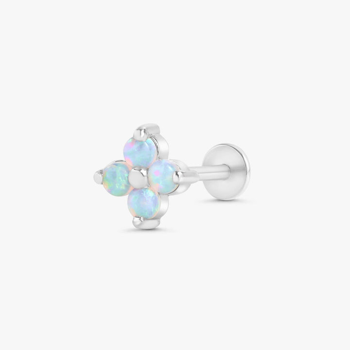 White Opal Four Leaf Clover Lotus Flat Back Piercing Earring