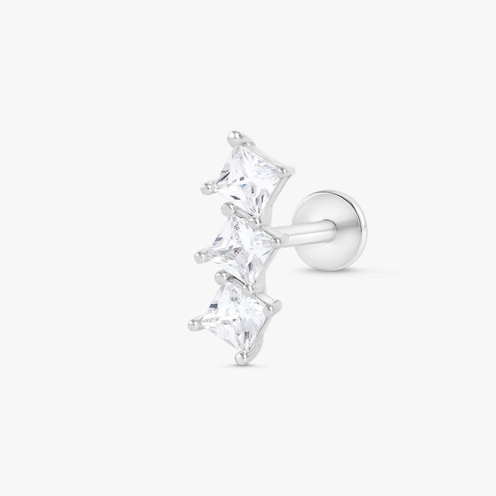 Triple Square Crystal 3A CZ  Flat Back Piercing Earring