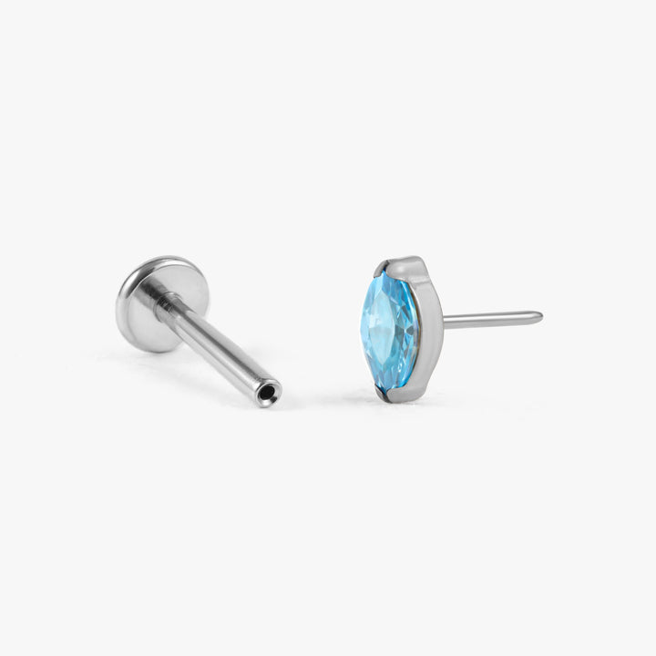 Tiny Marquise Aquamarine Light Blue 3A CZ Push Pin Piercing Earring