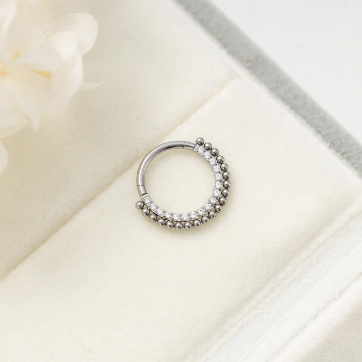 Beaded and Crystal 3A CZ Daith Hoop - Erica Jewels