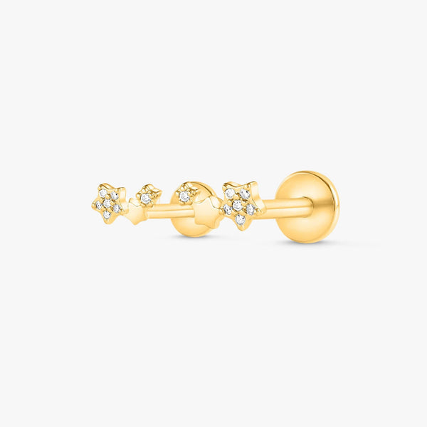Color_Gold,Bar Type & Materials_Labret (Titanium);Cluster Stars Flat Back Earrings | Earring in Left Ear - EricaJewels