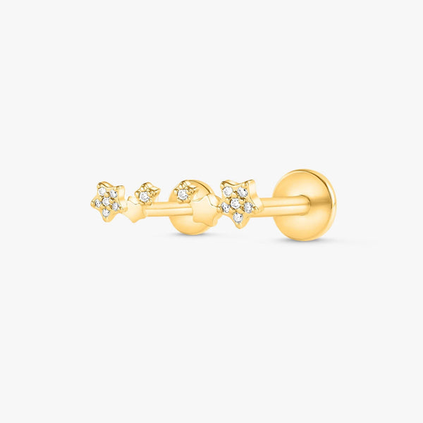 Color_Gold,Bar Type & Materials_Labret (Titanium);Cluster Stars Earrings | Earring in Right Ear - EricaJewels
