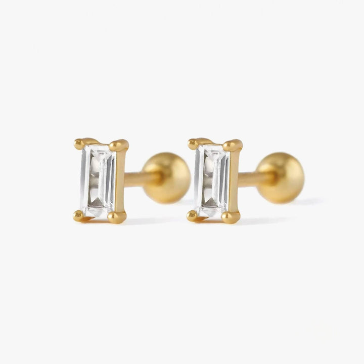Crystal 3A CZ Baguette Cut Screw Back Earrings