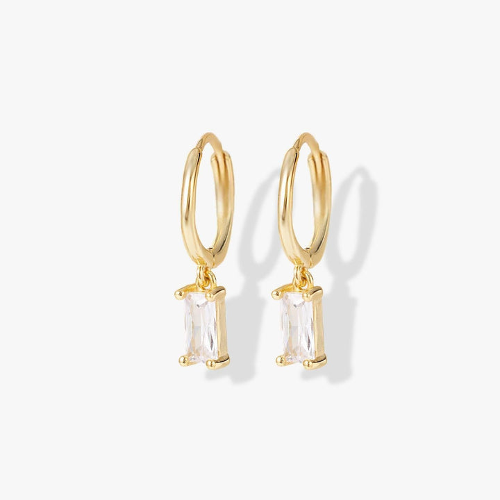 Crystal 3A CZ Baguette Hoop Earrings With Charm