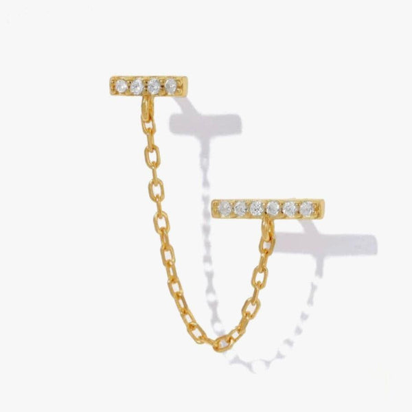 Crystal 3A CZ Double Bar Chain Earrings