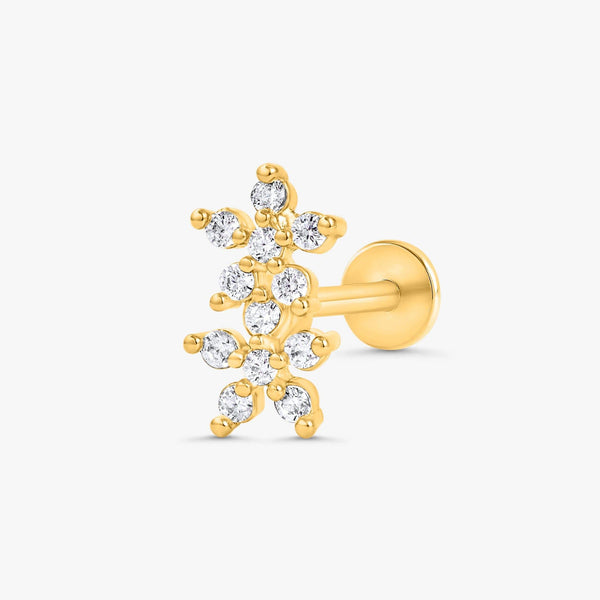 Color_Gold,Bar Type & Materials_Labret (Titanium);Double Flowers Piercing Studs - EricaJewels