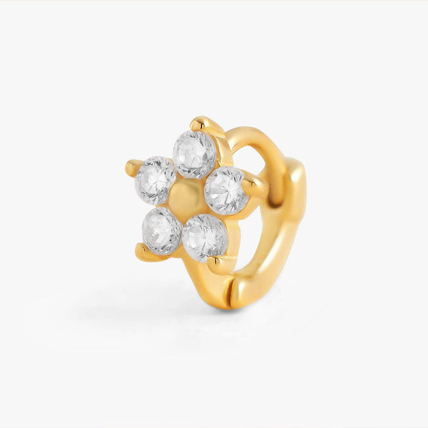Crystal 3A CZ Five Petels Flower Huggie Hoop Earrings