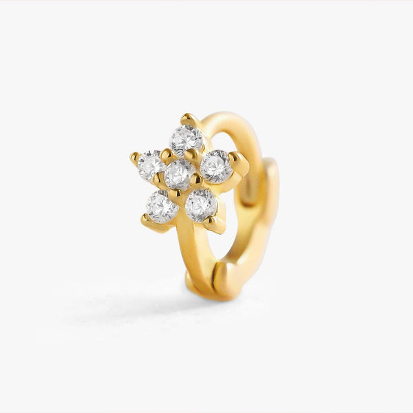 Crystal 3A CZ Flower Huggie Hoop Earrings & Sterling Silver