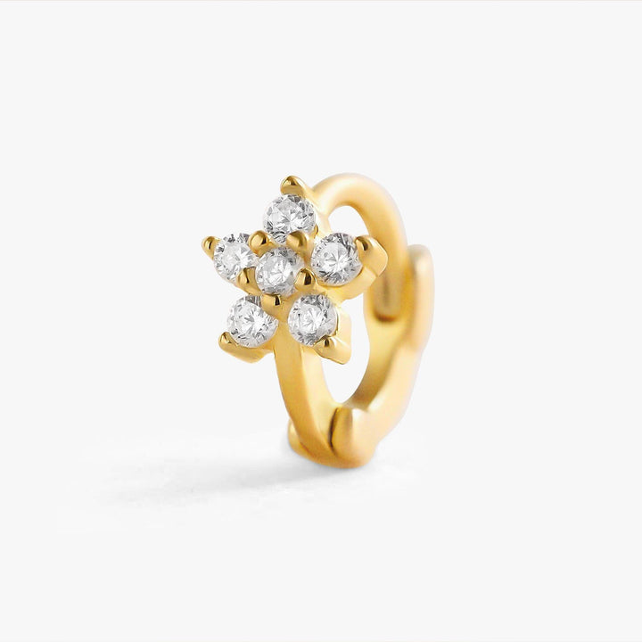 Crystal 3A CZ Flower Huggie Hoop Earrings & Sterling Silver