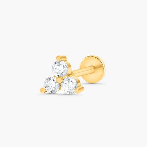 Color_Gold,Bar Type & Materials_Labret (Titanium);Crystal 3A CZ Three Leaf Clover Flat Back Piercing Earring