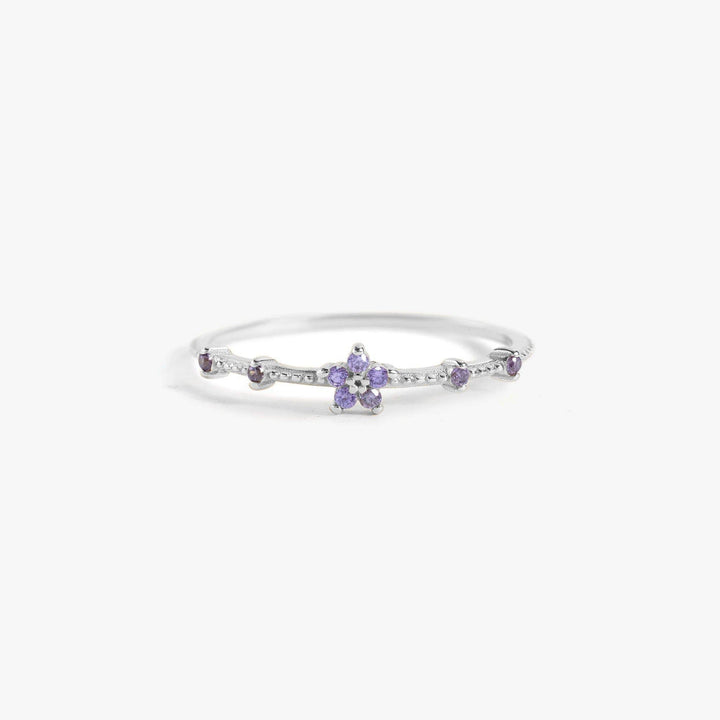 Dainty Amethyst Purple 3A CZ Flower Thin Ring-EricaJewels