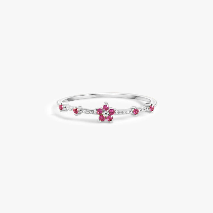 Dainty Ruby Red 3A CZ Flower Gold Birthstone Ring-EricaJewels