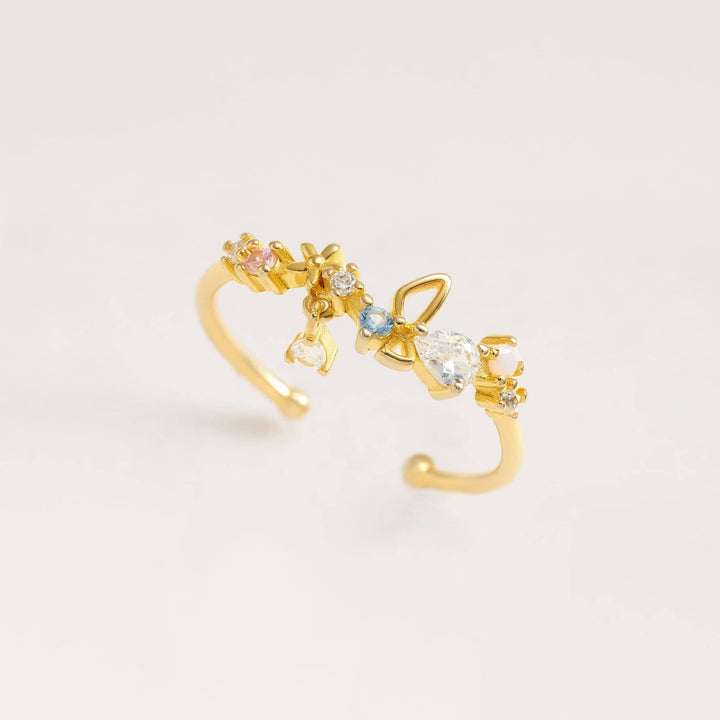 Insect Butterfly and Flower Dainty Crystal 3A CZ Ring