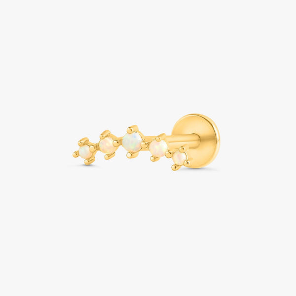 Color_Gold,Bar Type & Materials_Labret (Titanium);White Opal Flat Back Earring - EricaJewels