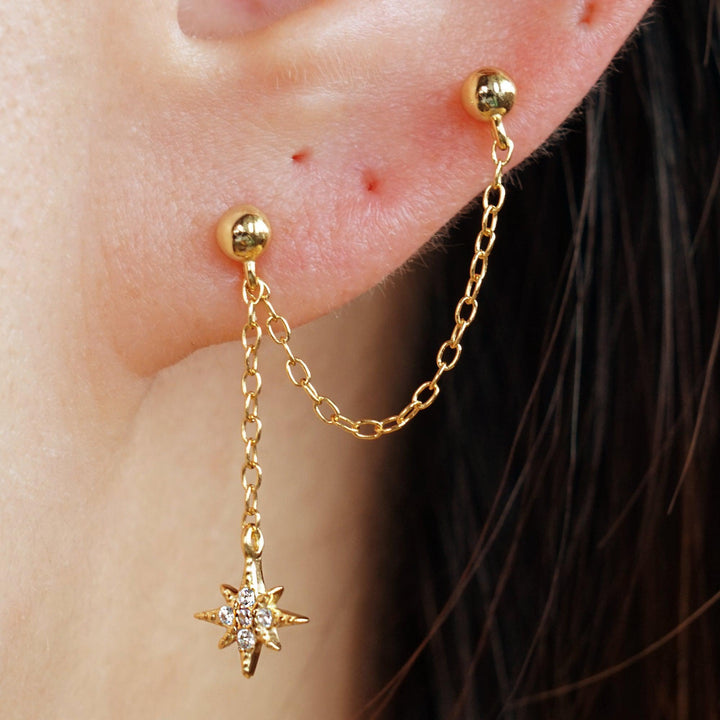 North Star Stud Chain Earrings