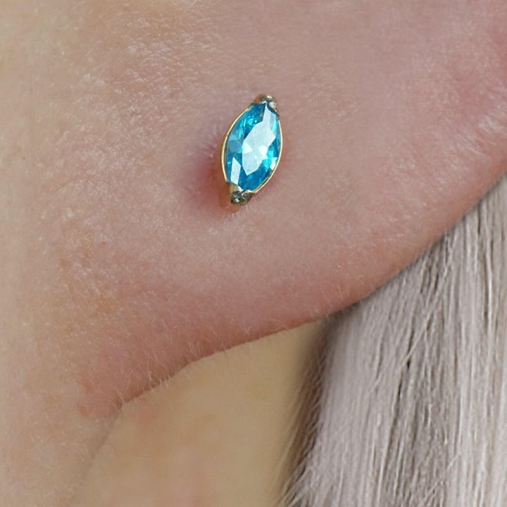 Tiny Marquise Aquamarine Light Blue 3A CZ Push Pin Piercing Earring