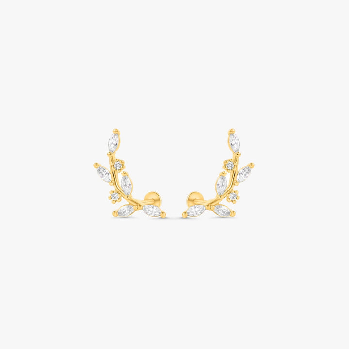 Dainty Crystal 3A CZ  Leaf Flat Back Piercing Earring-Right Ear