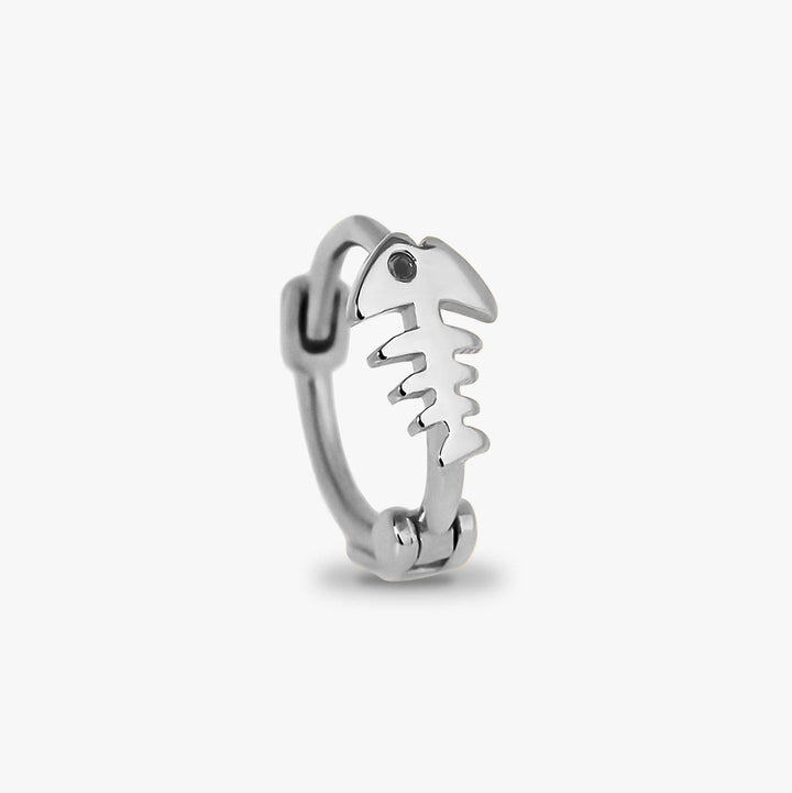 Fish Bone Huggie Earrings/Hoop Earring 7.5mm 925 Silver - EricaJewels