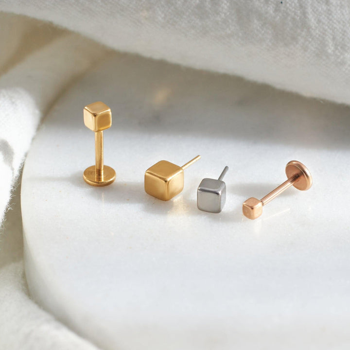 Tiny Plain Square Flat Back Push Pin Earring