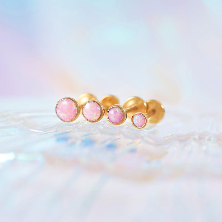 Multiple Sizes Pink Opal Bezeled Push Pin Earring