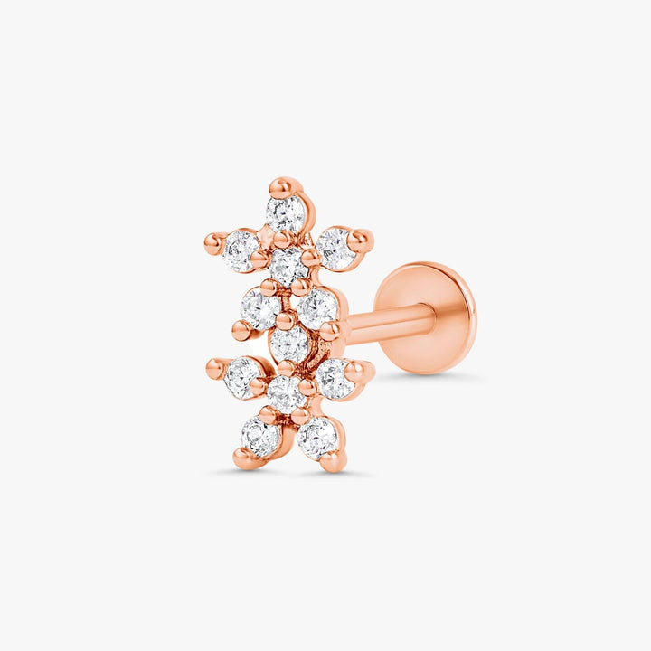 Crystal 3A CZ  Double Flowers Flat Back Piercing Stud