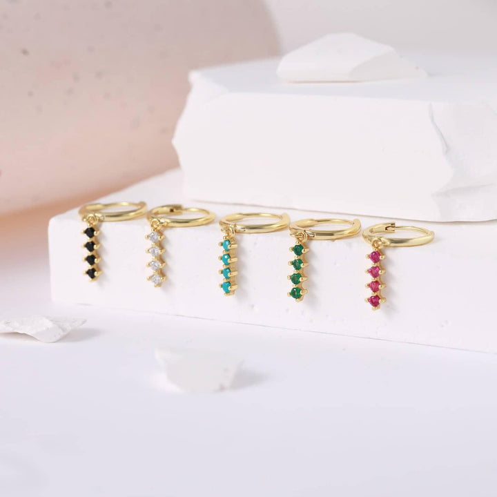 CZ Colored Baguette Drop Hoop Earrings - EricaJewels