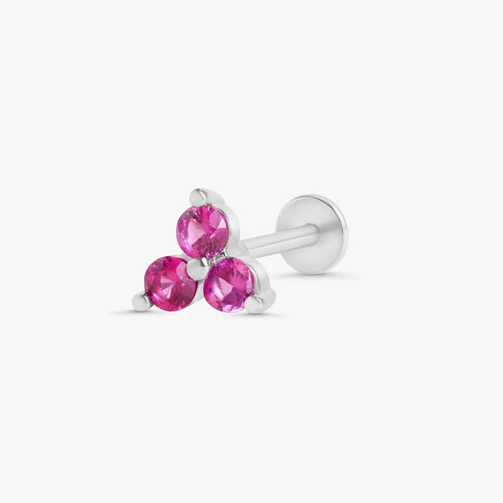 Ruby Red 3A CZ  Three Leaf Clover Flat Back Piercing Stud