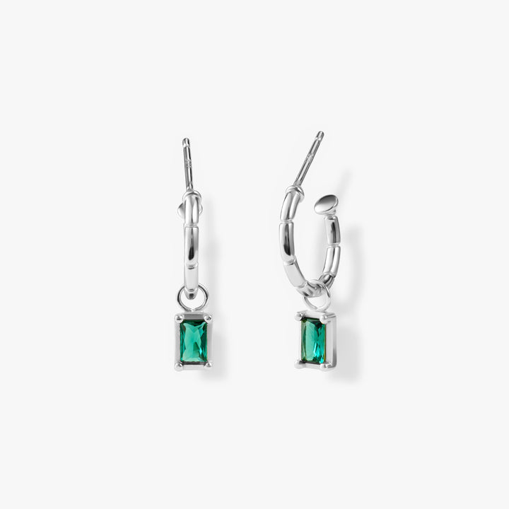 Emerald Green Baguette Hoop Earrings 