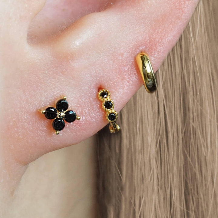 Black 3A CZ  Four Leaf Clover Flat Back Piercing Stud
