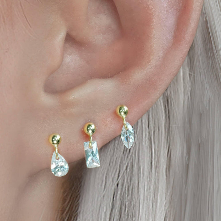 Teardrop White CZ Dangle Screw Back Earrings - EricaJewels