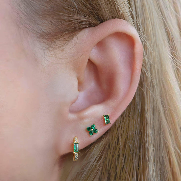Emerald Green 3A CZ  Four Leaf Clover Flat Back Piercing Stud