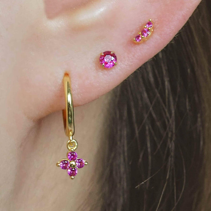 Ruby Cluster Screw Back Earrings - EricaJewels