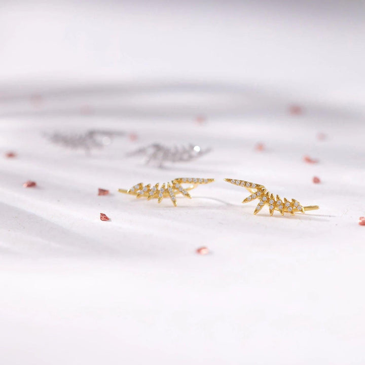 Ear Climber Earrings | Gold Leaves Earrings - Erica Jewels