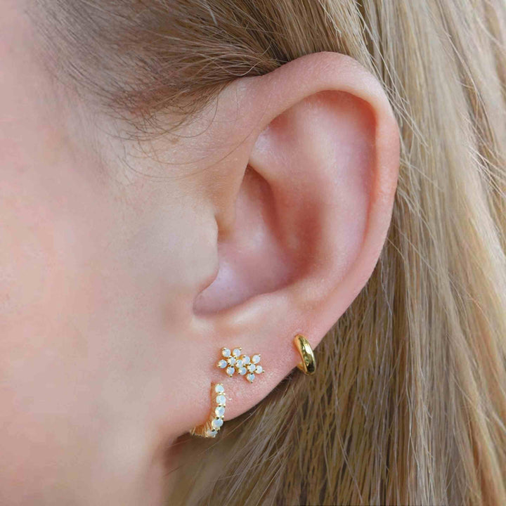 White Moonstone Double Flower Flat Back Piercing Stud