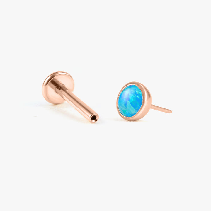 Multiple Sizes Blue Opal Bezeled Push Pin Earring