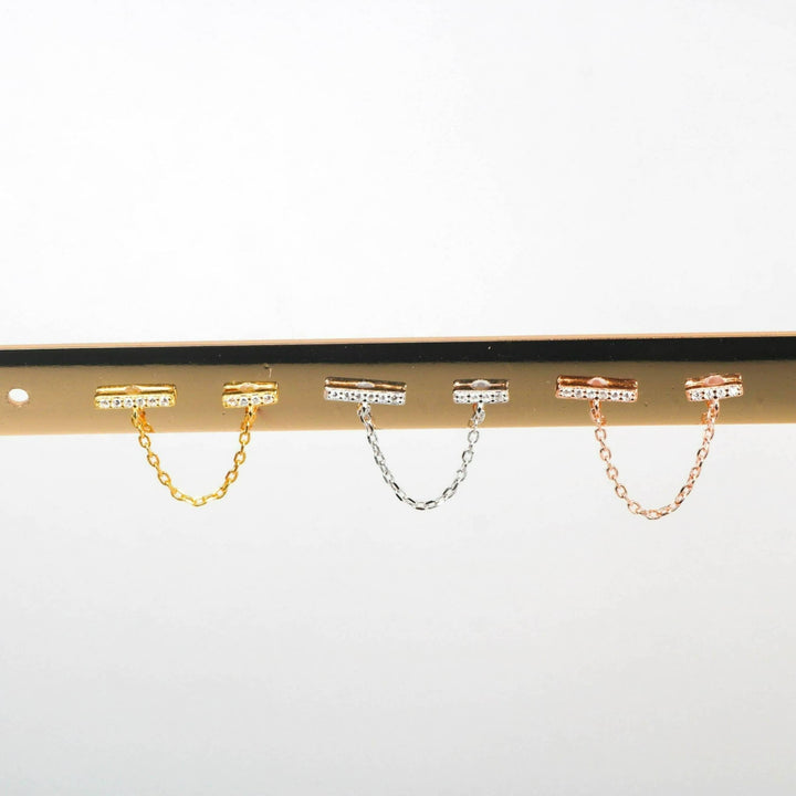 Double Bar Earrings | Double Chain Earring - EricaJewels