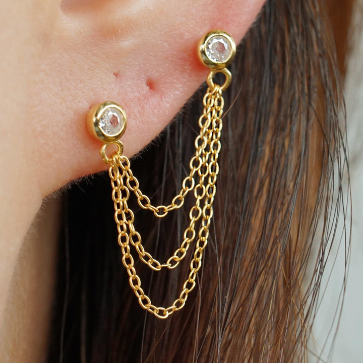 double pierced chain earrings 
