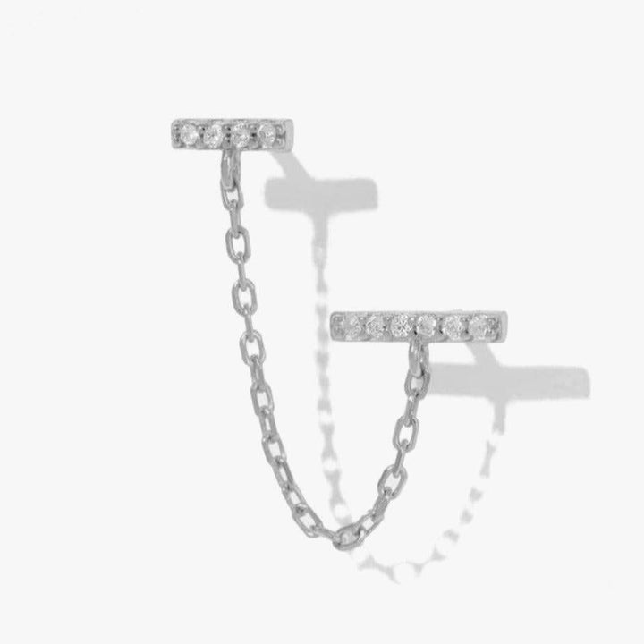 Crystal 3A CZ Double Bar Chain Earrings-EricaJewels