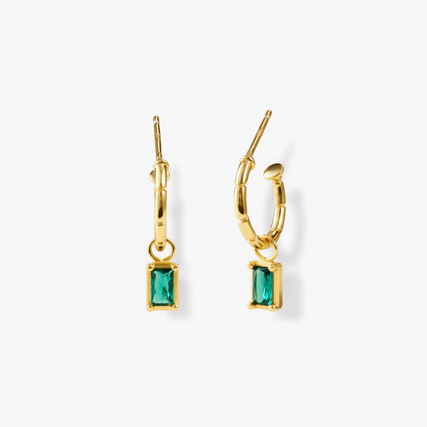 Emerald Green Baguette Hoop Earrings 