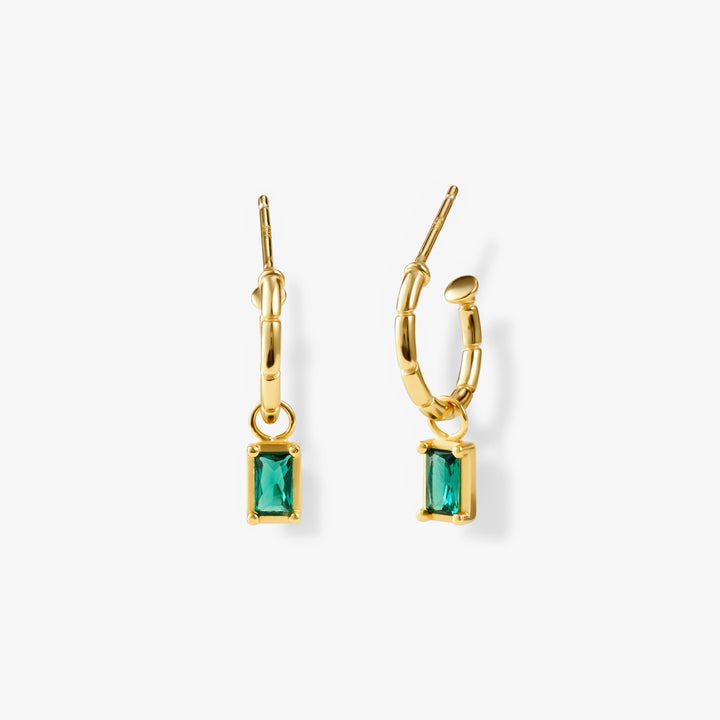 Emerald Green Baguette Hoop Earrings 