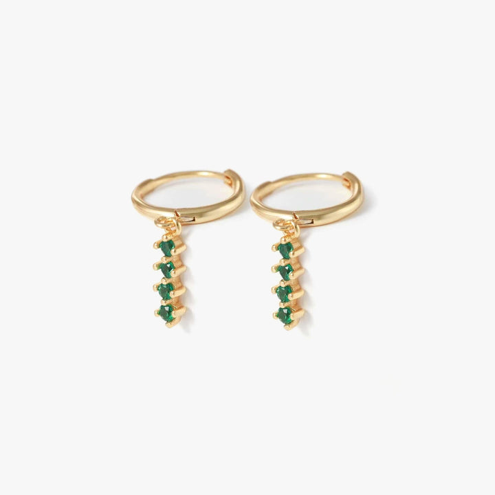 Emerald Green 3A CZ Earrings Dangly Hoop Earrings