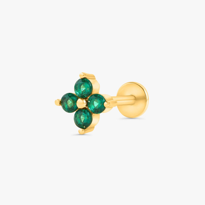 Emerald Green 3A CZ  Four Leaf Clover Flat Back Piercing Stud