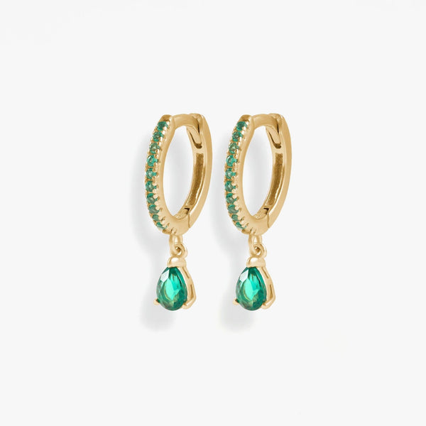 Emerald Green 3A CZ Teardrop Hoop Earrings