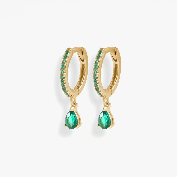 Emerald Green 3A CZ Teardrop Hoop Earrings