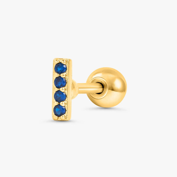 Sapphire Blue 3A CZ  Bar Flat Back Piercing Earring